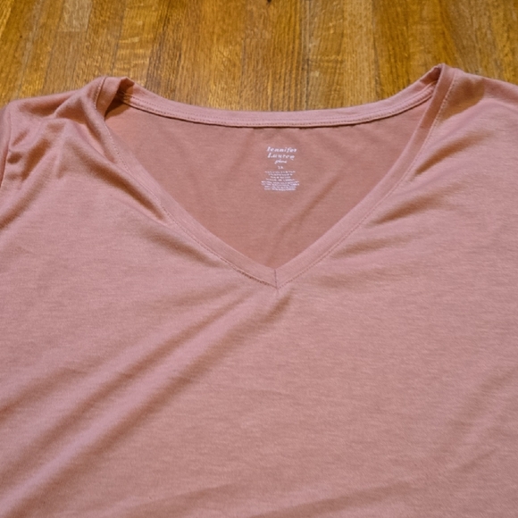 Jennifer‎ Lauren Plus XL Solid Blush Pink V-Neck 3/4 Sleeve Pullover Blouse - Picture 3 of 8